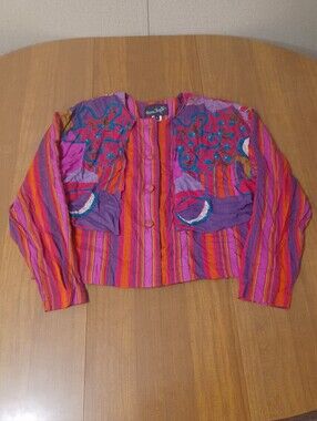 Vintage 80s 90s Colorful Blouse Womens Large Tasmanian Devil Ms Frizzle Style